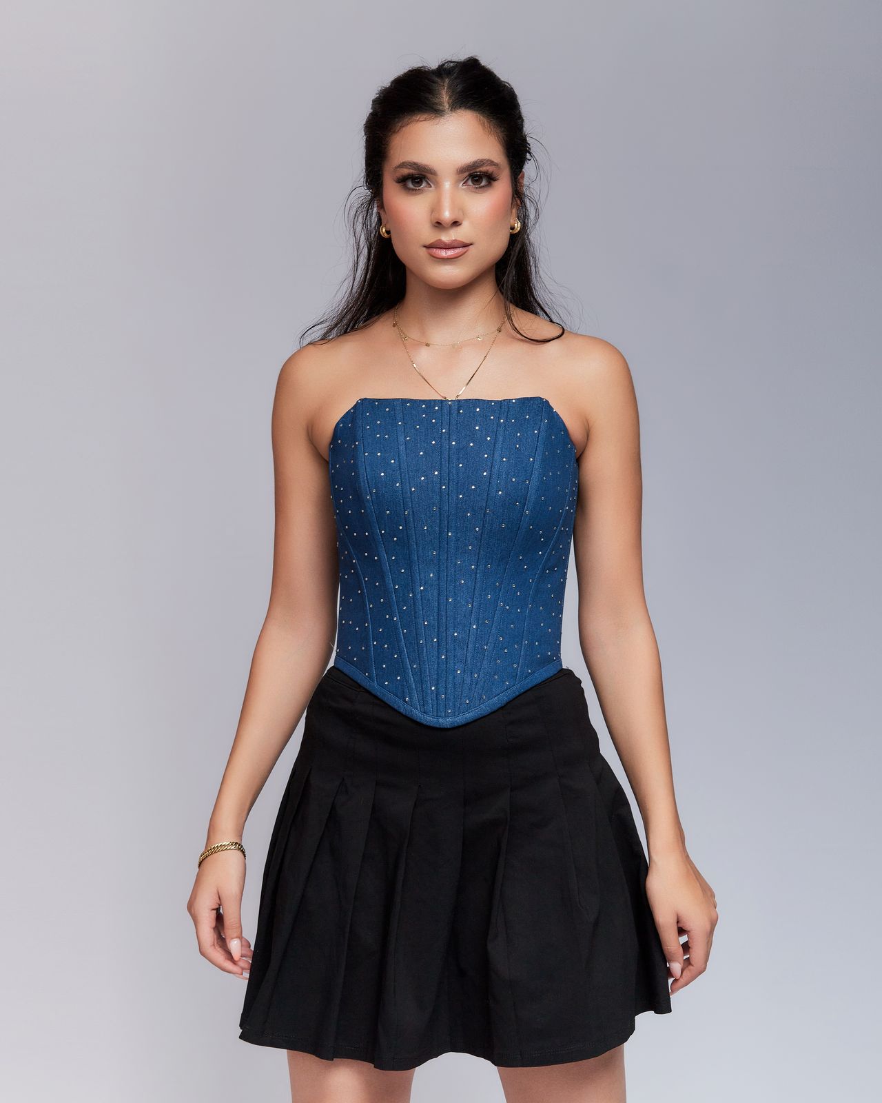 Beaded denim corset